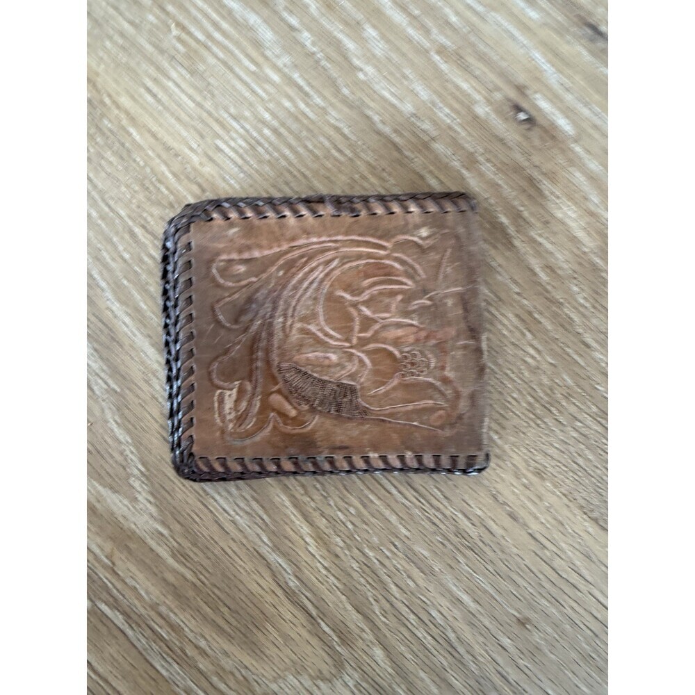 Vintage Western Hand Tooled Leather Wallet Floral Design Brown - Picture 2 of 5